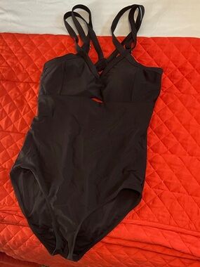 Women’s Black Strappy One-Piece Swimsuit with Crisscross Back